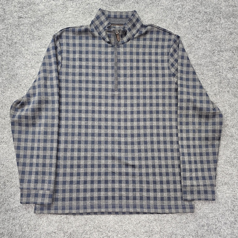 Vineyard‎ Vines 1/4 Zip OTG Sweater Mens Large Gray Navy Plaid Bluffs Pullover